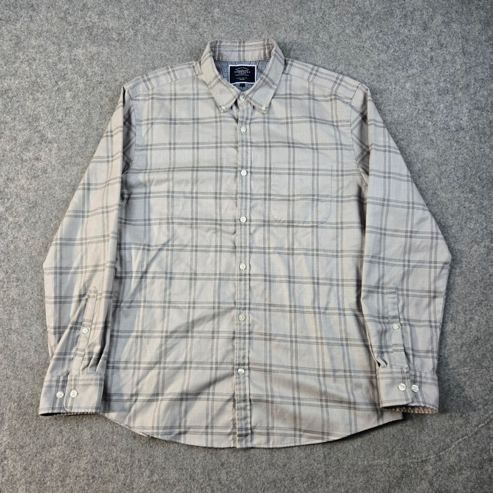 Charles Tyrwhitt Button Down Shirt Mens Large Gray Plaid Extra Slim Fit Non-Iron